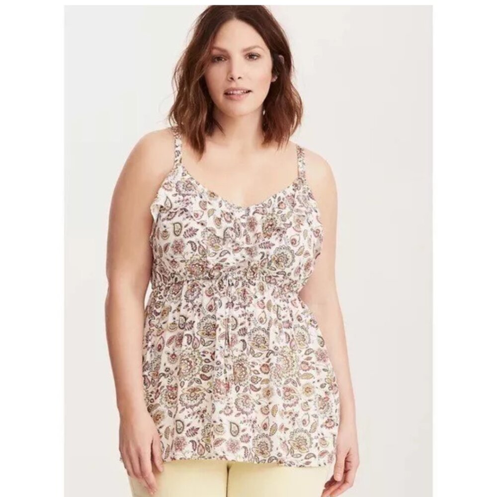 Torrid Size 4 (26W)  Floral Challis Paisley Ruffle Babydoll Cami Ruffle NWT
